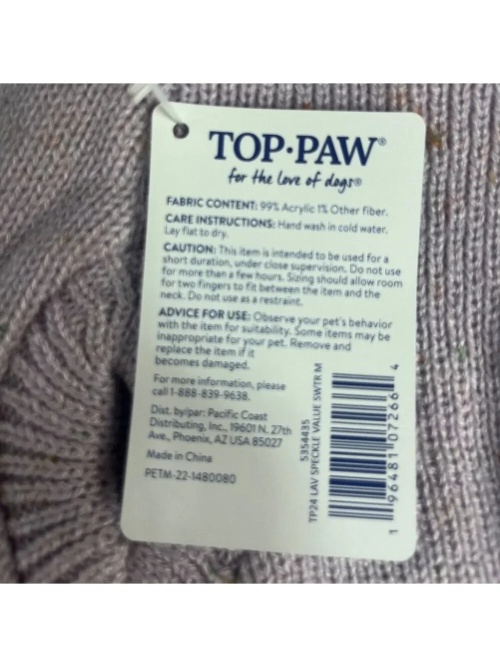 Top Paw Speckle Dog Sweater Medium Lavender Purple New Winter
